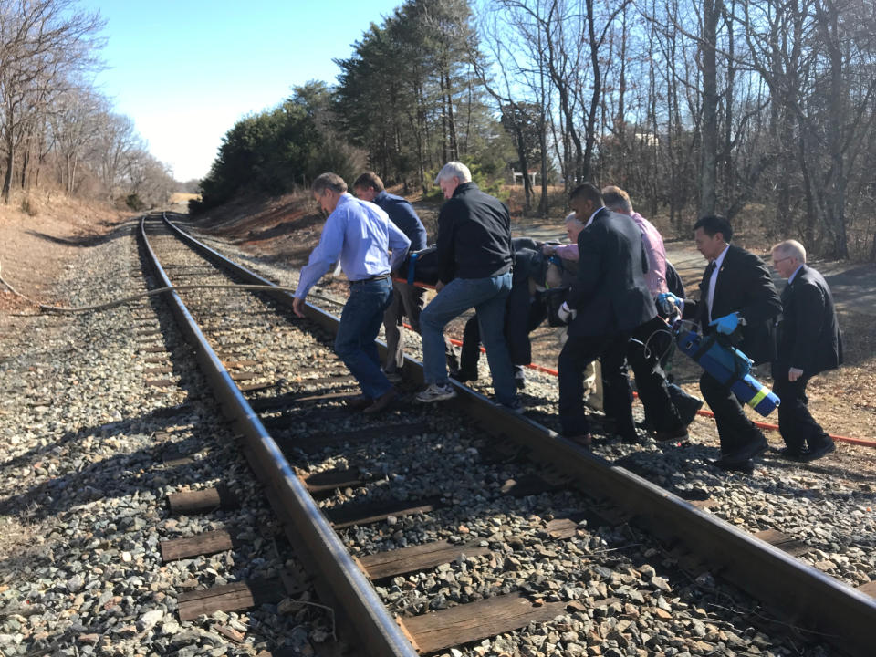 Train carrying GOP lawmakers crashes into garbage truck