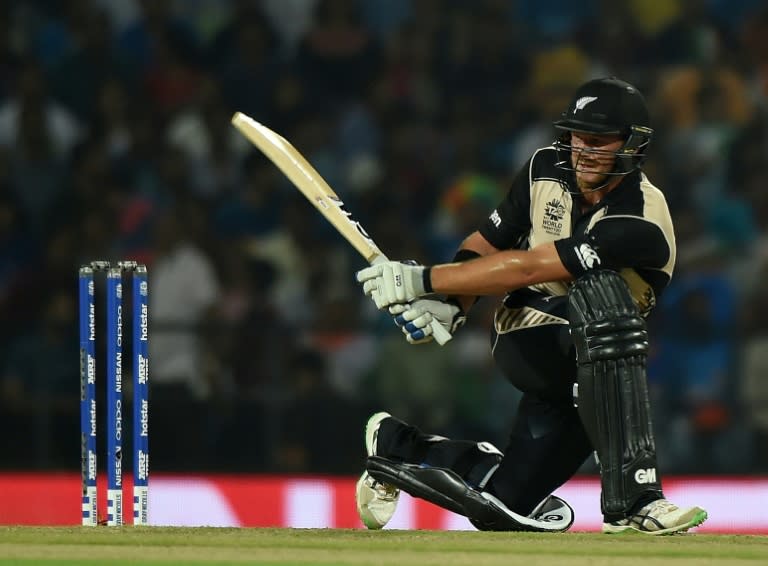 New Zealand's batsman Corey Anderson plays a shot during their World T20 tournament match against India, at The Vidarbha Cricket Association Stadium in Nagpur, on March 15, 2016