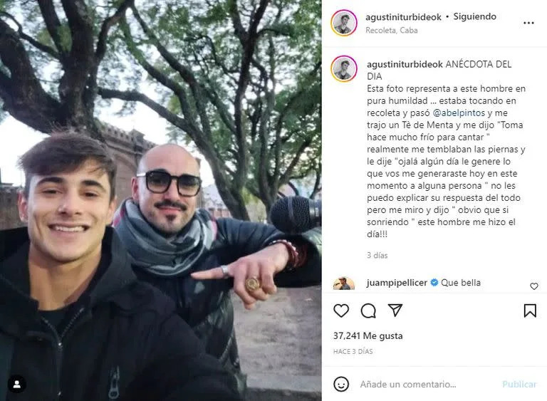 La increíble anécdota del músico callejero y Abel Pintos (Foto: Instagram @agustiniturbideok)