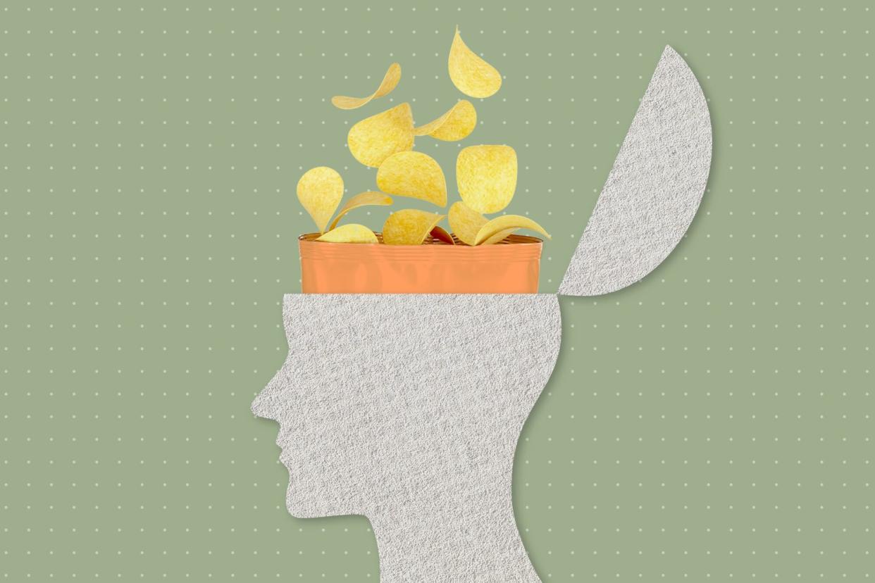 illo of a head with a bag of chips coming out