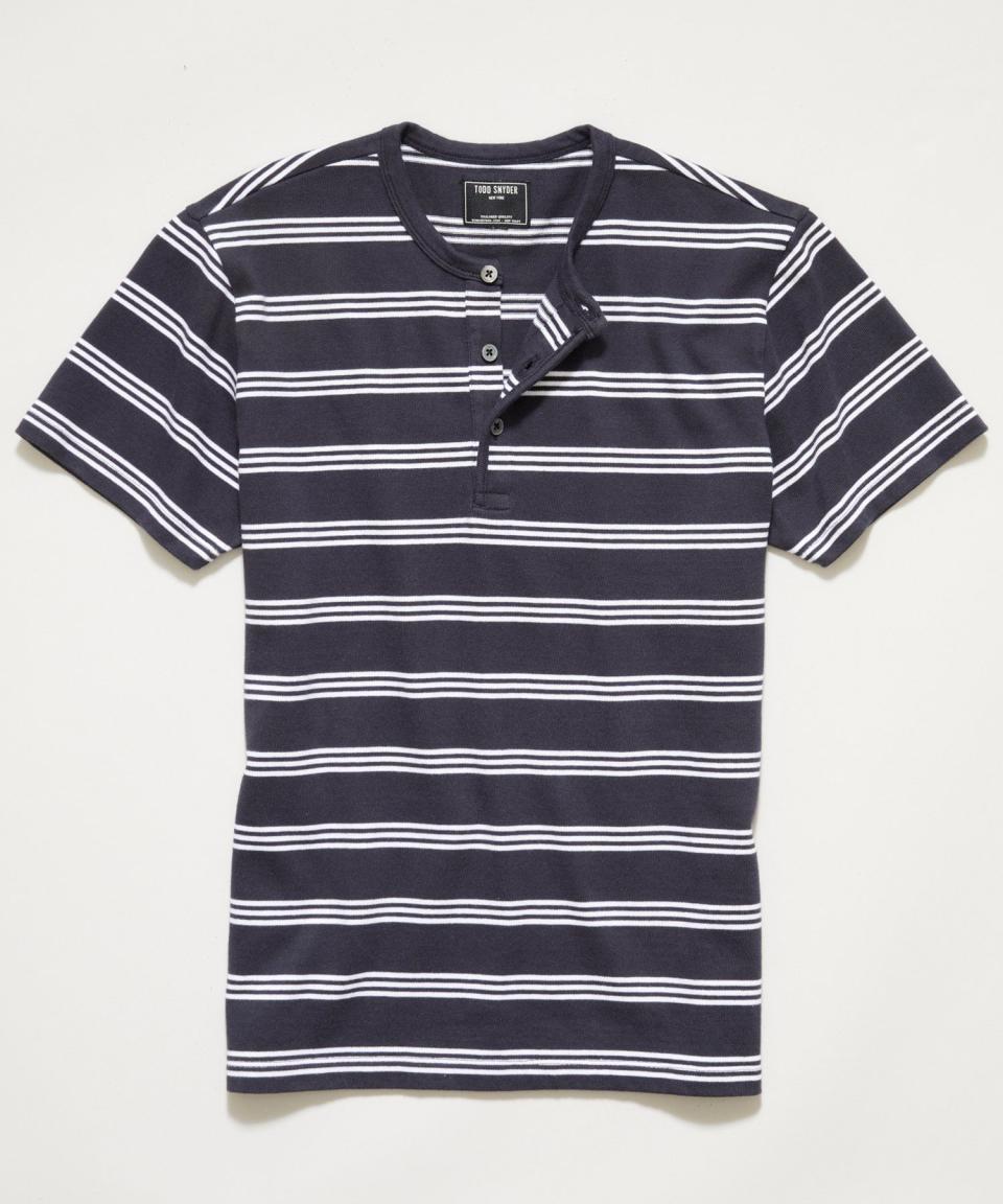 Premium Jersey Striped Henley in Original Navy