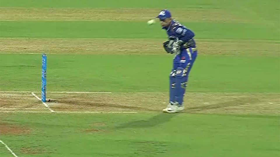 The ball struck Kishan right in the eye. Pic: Fox Sports