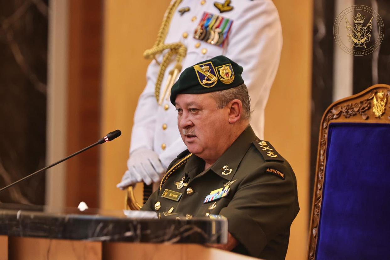 Sultan Ibrahim Sultan Iskandar speaking at the opening of the Johor Legislative Assembly on Thursday. (PHOTO: Facebook/Sultan Ibrahim Sultan Iskandar)