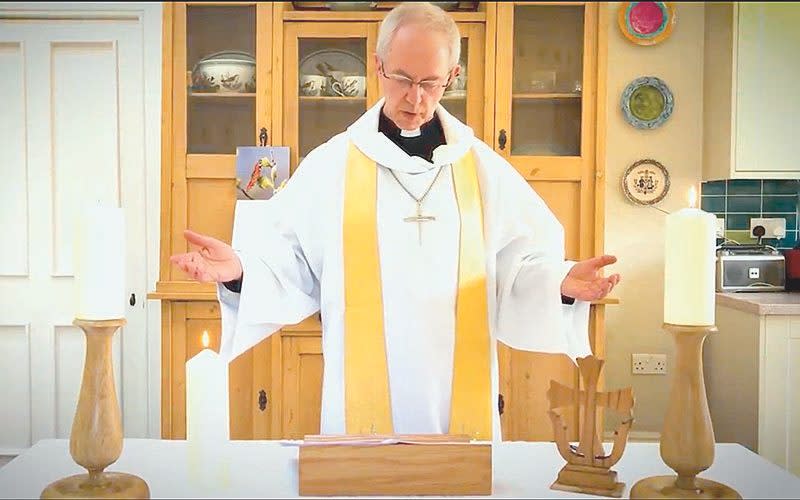 Archbishop of Canterbury Justin Welby held an Easter Service from his kitchen in April. Government ministers are reluctant to ban acts of collective worship again - Alex Todd/Avalon Retna