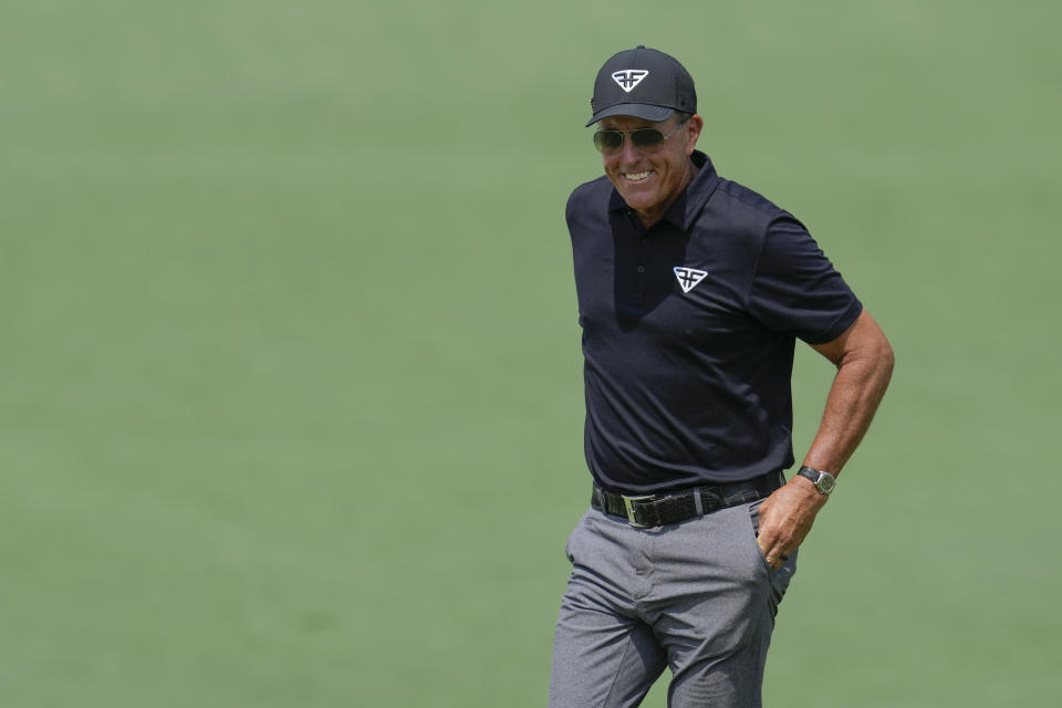 Phil Mickelson walks on the second hole during the first round of the Masters golf tournament at Augusta National Golf Club on Thursday, April 6, 2023, in Augusta, Ga. (AP Photo/Mark Baker)