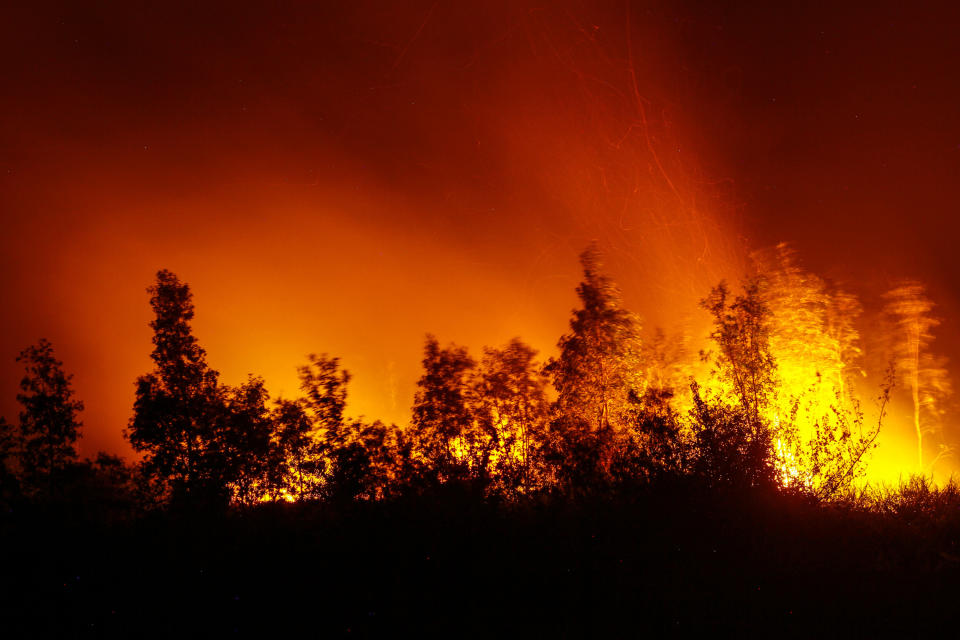 A view of forest fire at Soak Bato village on 9 September, 2019, in Ogan ilir regency, South Sumatra province, Indonesia. (PHOTO: Barcroft Media via Getty Images)