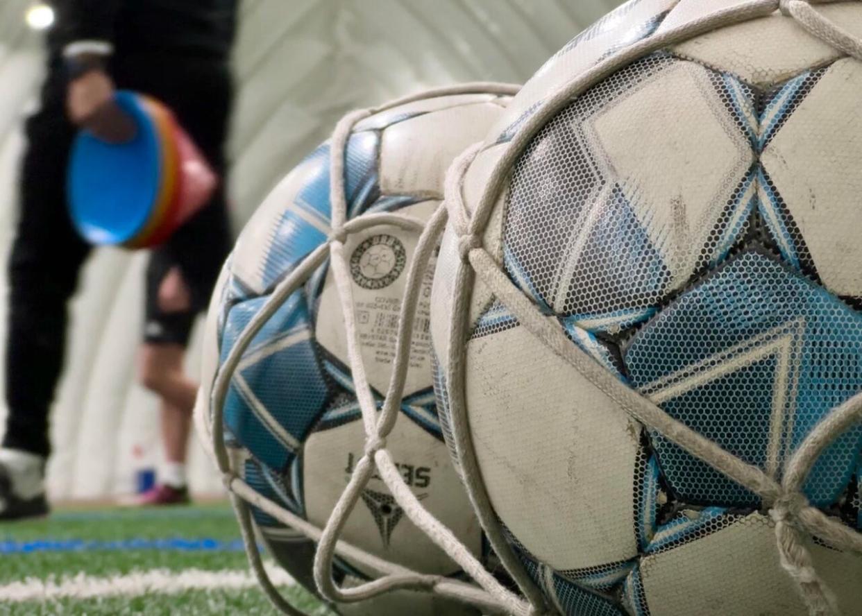 The Calgary West Soccer Centre is one of only two domes with artificial turf for players to practice and play on during the winter months. (Dan McGarvey/CBC - image credit)