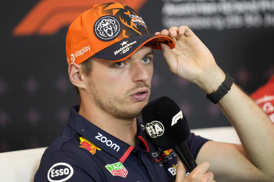 Red Bull driver Max Verstappen of the Netherlands attends a news conference the Red Bull Ring racetrack in Spielberg, Austria, Thursday, June 27, 2024. The Austrian Formula One Grand Prix will be held on Sunday. (AP Photo/Darko Bandic)