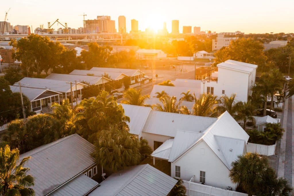 Homes and apartments are shown in this aerial view of Ybor City in Tampa, Florida, where home values are expected to go up 29%.