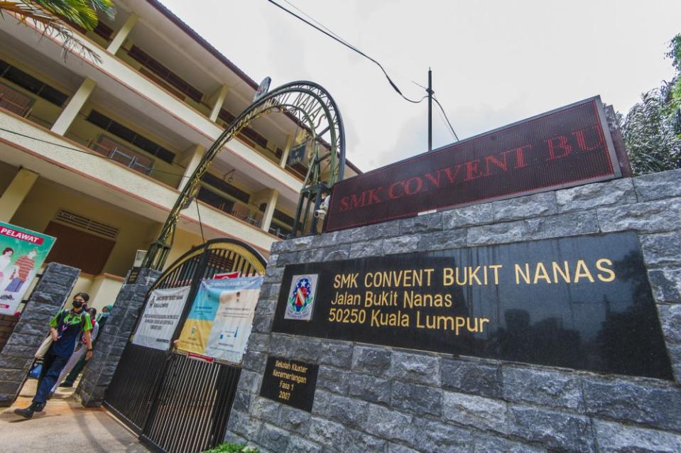 A general view of Sekolah Menengah Kebangsaan Convent Bukit Nanas in Kuala Lumpur April 21, 2021. — Picture by Shafwan Zaidon