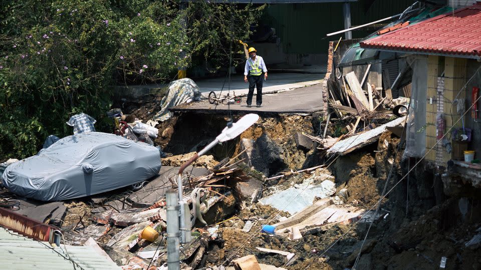 Damaged homes in New Taipei City, Taiwan after the quake struck on April 3. - An Rong Xu/Bloomberg/Getty Images