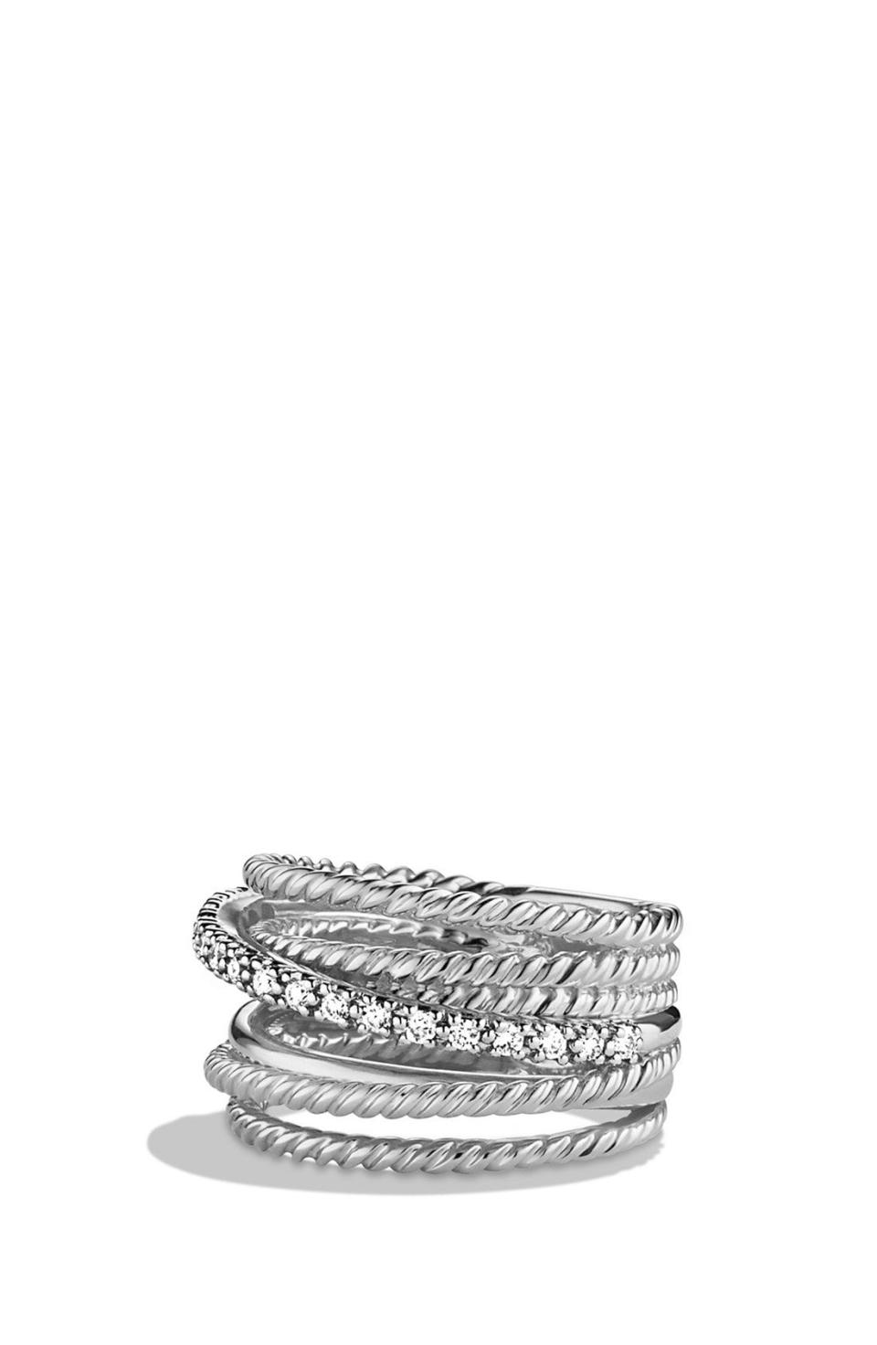 Crossover Wide Ring with Diamonds