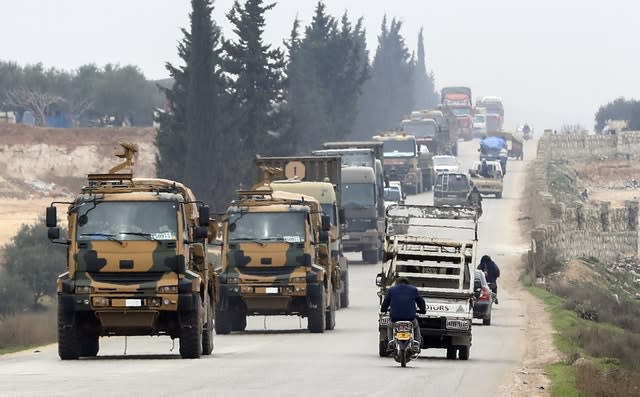 A Turkish military convoy east of Idlib