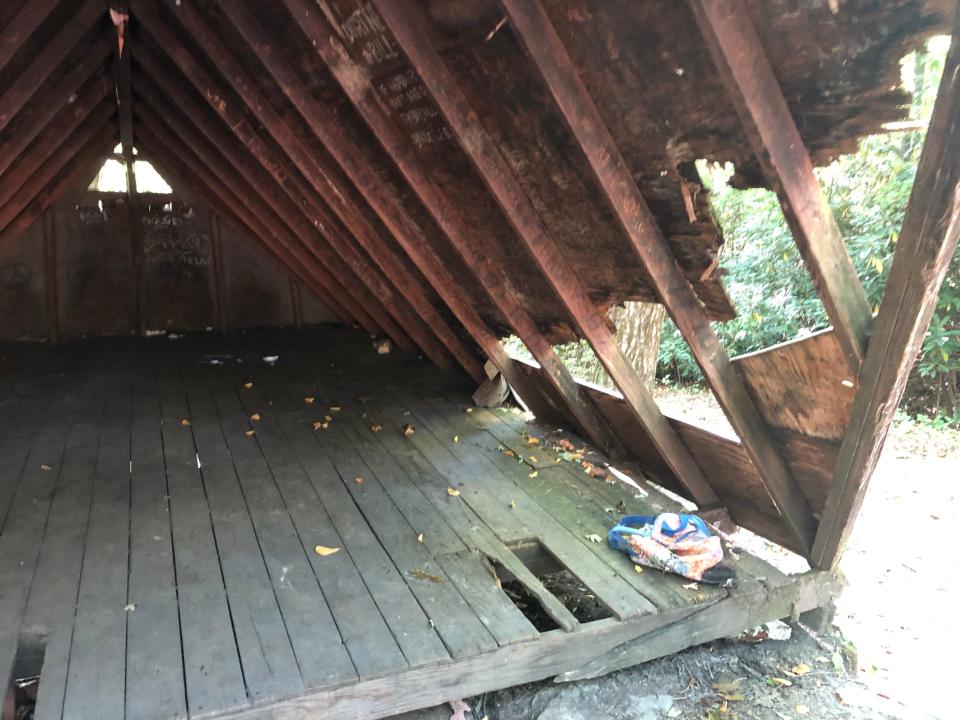 The inside of the old Butter Gap trail shelter.