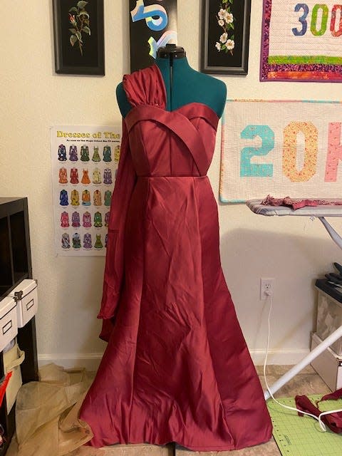 After dying the dress, Trantham designed what she wanted her Marine Corp ball gown to look like.