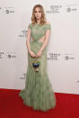 Actress Suki Waterhouse wore a Zac Posen dress to attend a screening of 'Charlie Says' during the 2019 Tribeca Film Festival at Village East Cinema on May 01, 2019 in New York City.<em> [Photo by Gary Gershoff/WireImage]</em>