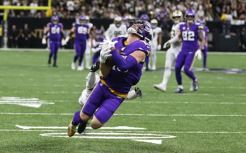 Minnesota Vikings wide receiver Adam Thielen (19) catches a pass against the New Orleans Saints - Credit: USA TODAY Sports&nbsp;