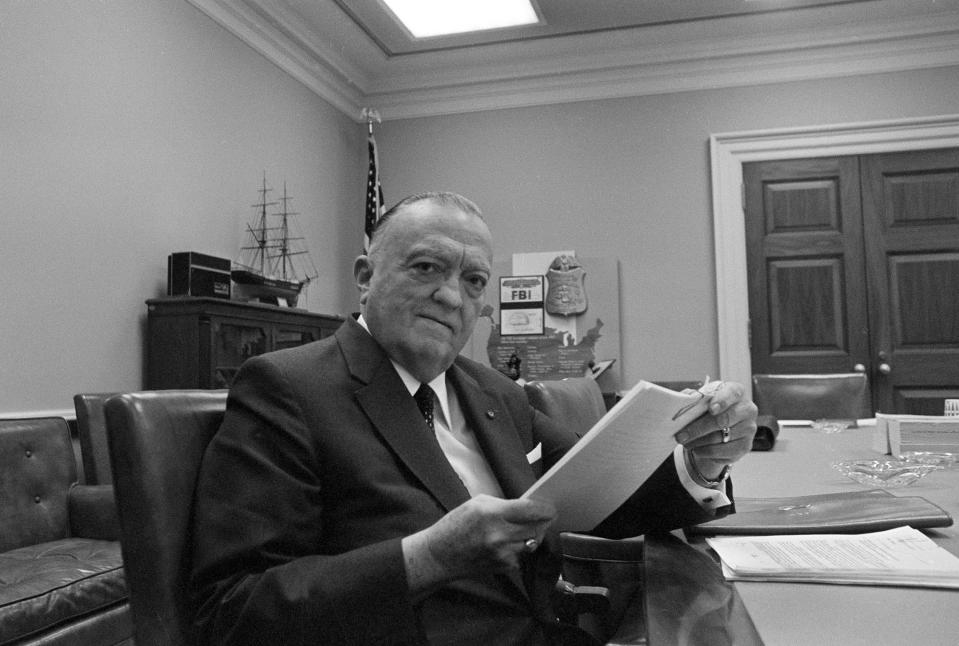 FBI director J. Edgar Hoover is shown at his office desk in Washington, D.C., on July 1, 1970.