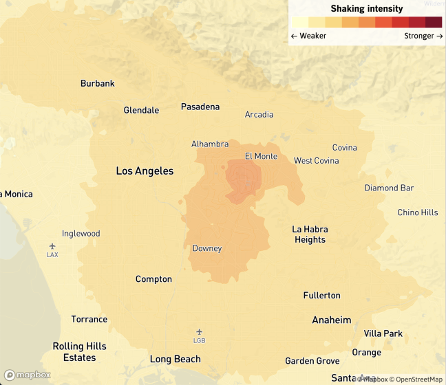 Shake map of 4.6 quake in Rosemead