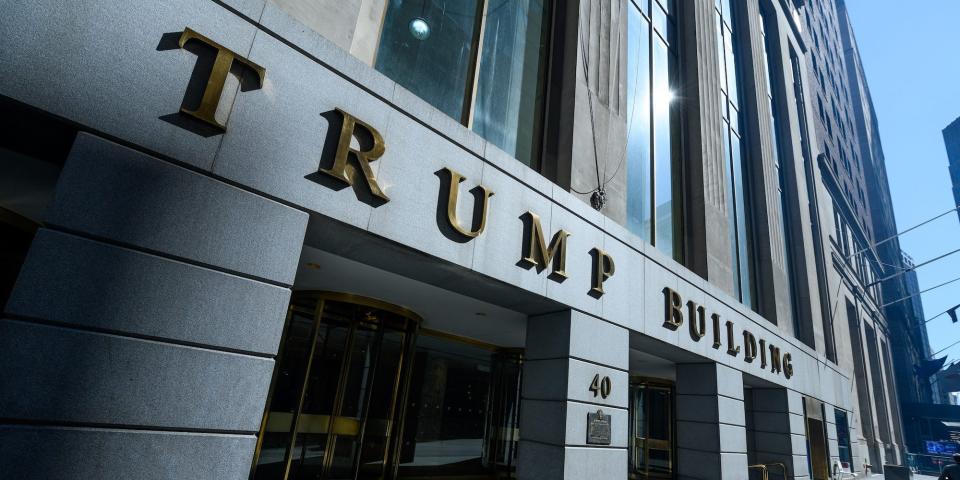 A view of the Trump Building on Wall Street in lower manhattan