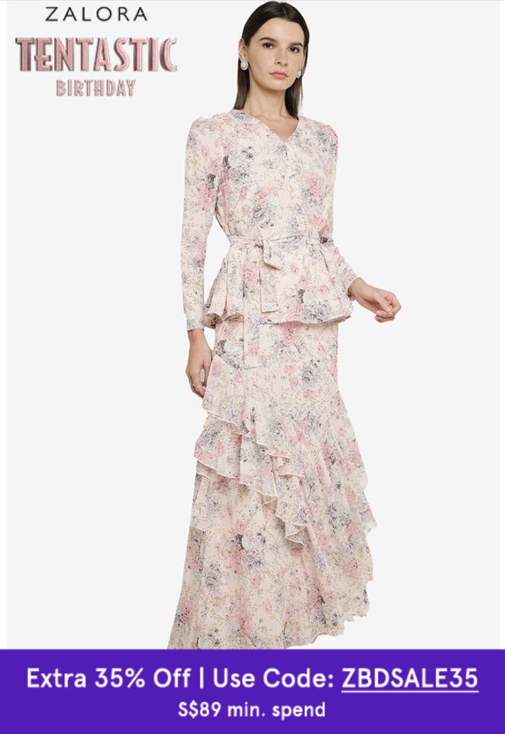 Zalia asymmetrical Flounce Kurung. PHOTO: Zalora