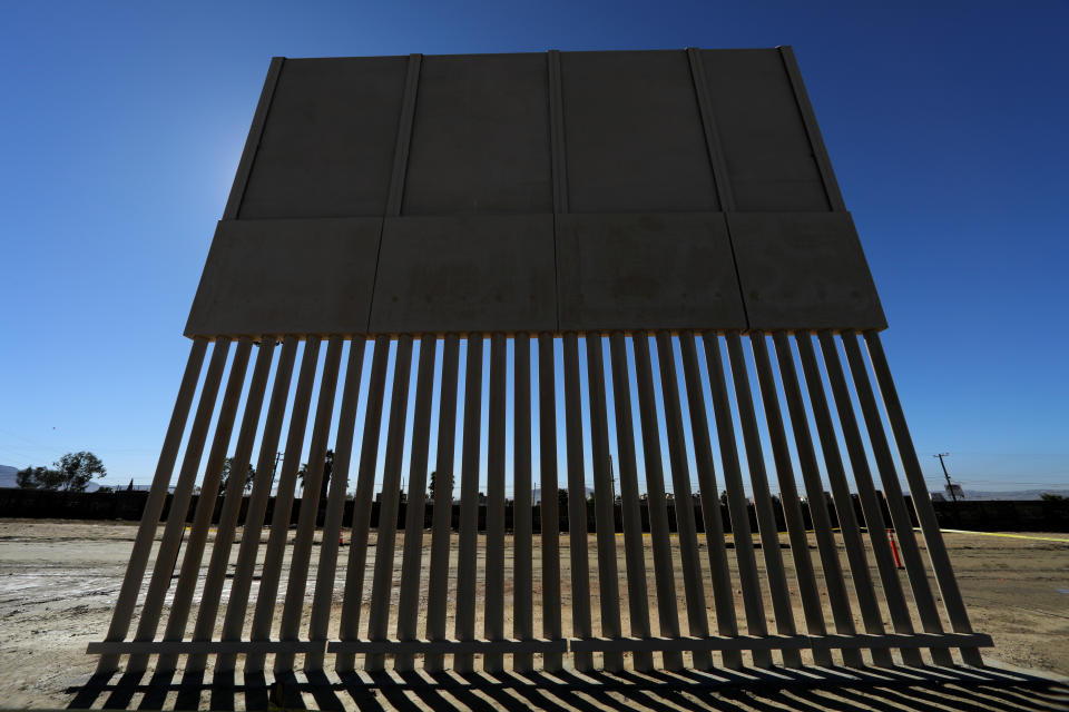 <p>One of President Donald Trump’s eight border wall prototypes is pictured along U.S.- Mexico border near San Diego, Calif., Oct. 23, 2017. (Photo: Mike Blake/Reuters) </p>