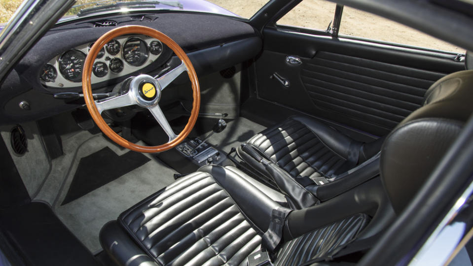 The interior of a 1968 Dino 206 GT.
