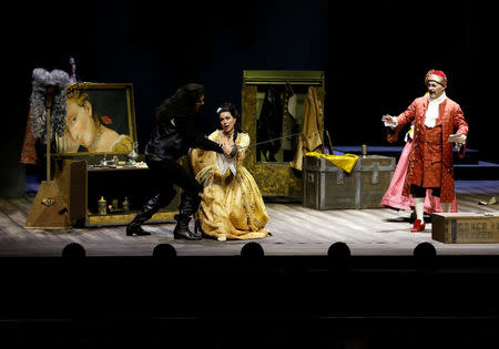 Performers take part in a dress rehearsal for the Barber of Seville ahead of the opening of the first Dubai Opera house, the UAE August 30, 2016. REUTERS/Ahmed Jadallah