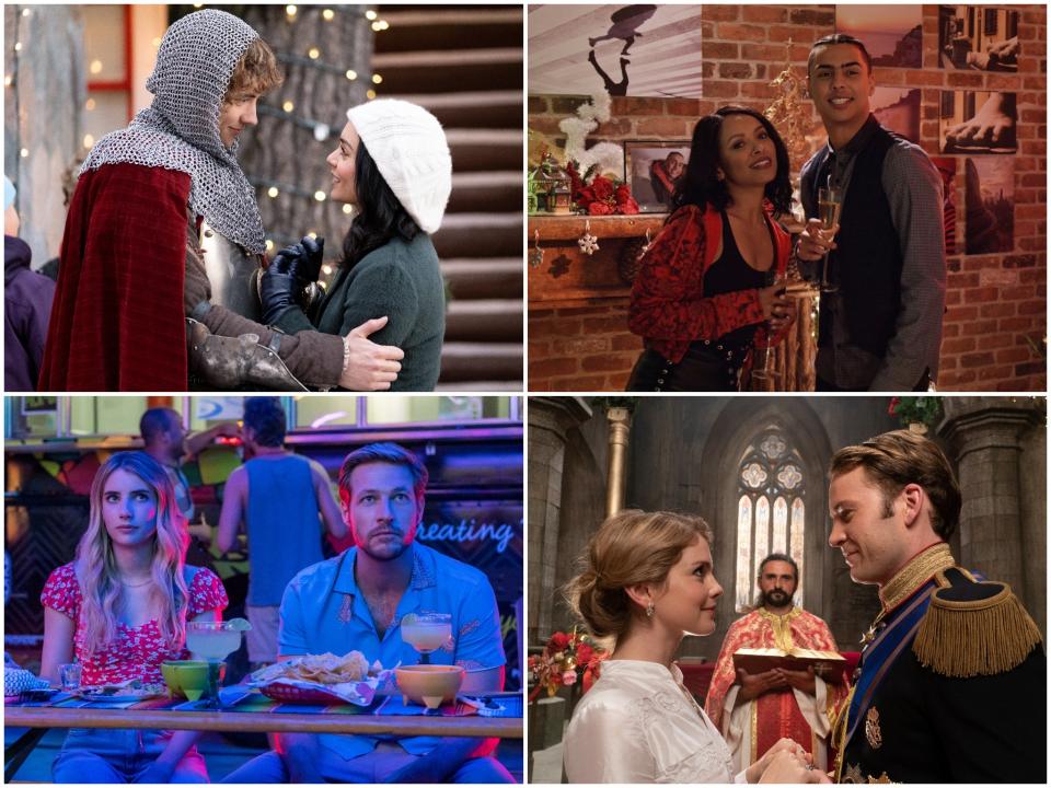 Clockwise from top left: ‘The Knight Before Christmas’, ‘The Holiday Calendar’, ‘A Christmas Prince: The Royal Wedding’, ‘Holidate' (Netflix)