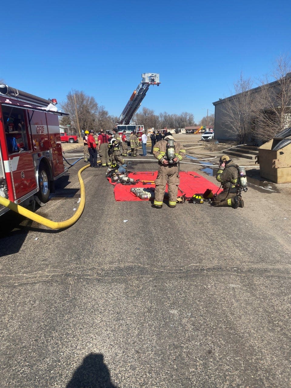 Guymon Firefighters and Police on the scene of a commercial building fire Sunday morning at 907 S. May in Guymon.