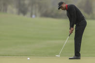 Tiger Woods putts during the final round of the PNC Championship golf tournament, Sunday, Dec. 17, 2023, in Orlando, Fla. (AP Photo/Kevin Kolczynski)