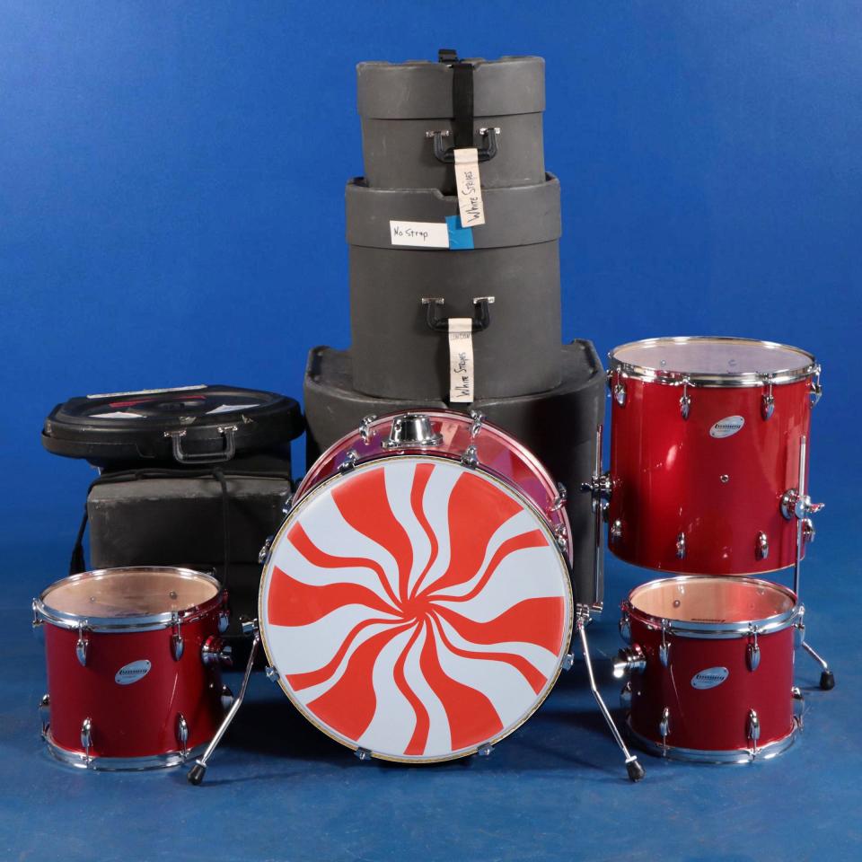 An exquisite Ludwig Accent drum set as featured in the iconic music video for "The Hardest Button To Button."