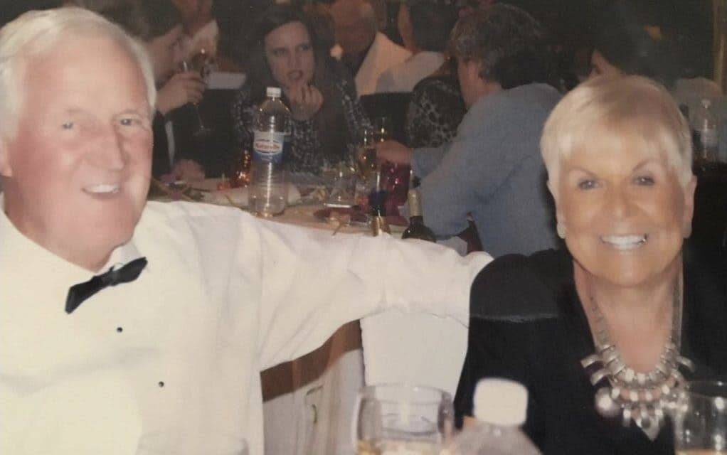 Robert Adamson, then 78, with wife Judith at a party around four years before his death - Rosie Taylor