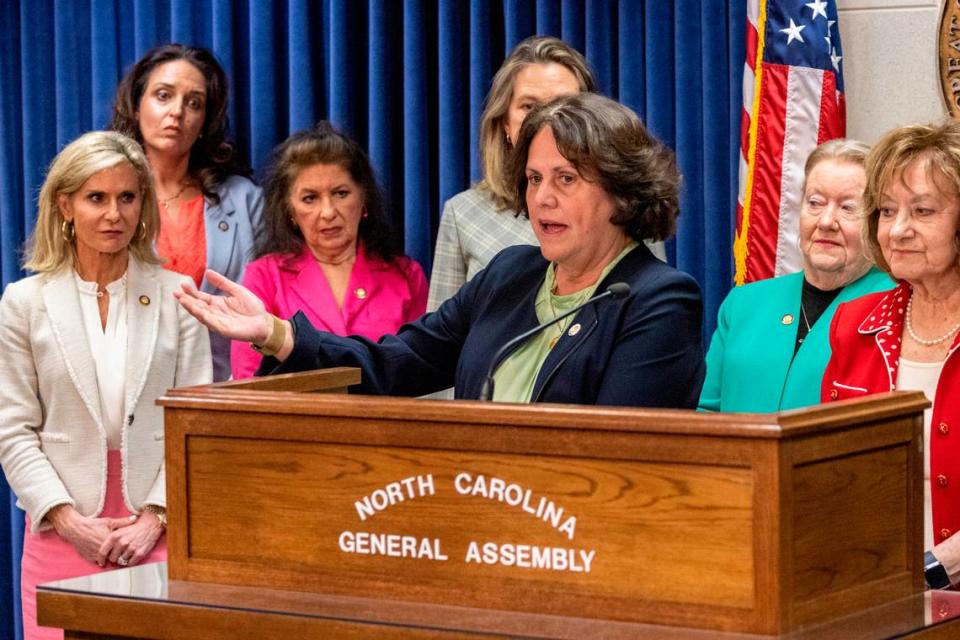 Republican lawmakers announce a deal to restrict abortion after the first trimester of pregnancy during a press conference at the State Legislature Building on Monday, May 2, 2023.