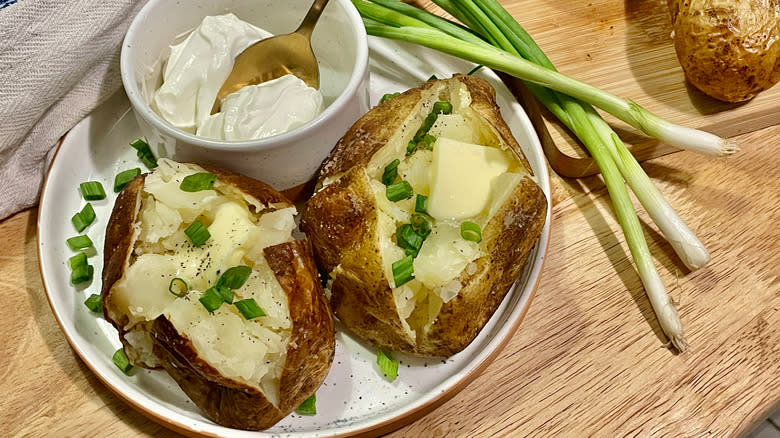 A perfectly cooked baked potato meal