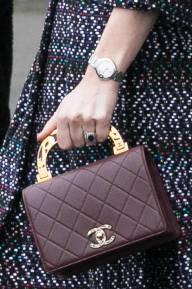 Chanel Burgundy Calfskin Flap Bag with Enamel Handle - Kate