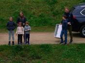 The ducklings, first found in the Palace gardens, start waddling down to the water.