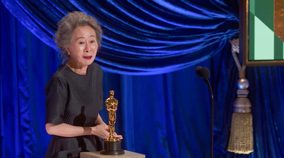 Yuh-Jung Youn accepting the Oscar for Best Supporting Actress for 'Minari'<span class="copyright">ABC via Getty Images—2021 American Broadcasting Companies, Inc.</span>