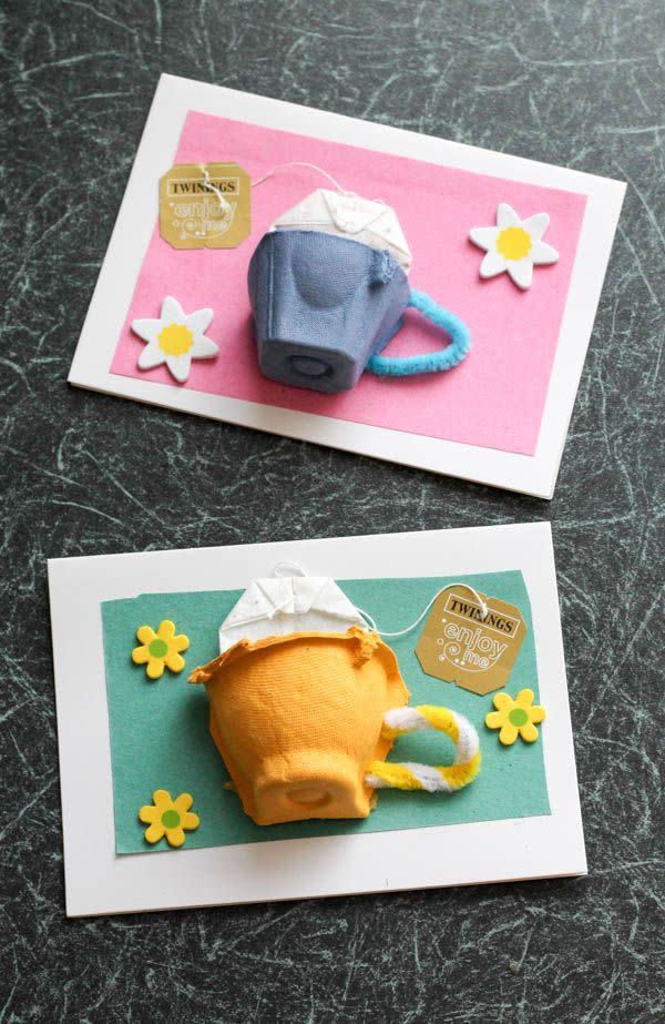 <p>With a little crafty ingenuity, an old egg carton becomes a card befitting any tea-drinking mom. Gift her some bags of her favorite brew to go with it. <br></p><p><em><a href="https://intheplayroom.co.uk/2015/03/16/drink-it-all-in-with-twinings-and-tea-cup-cards/" rel="nofollow noopener" target="_blank" data-ylk="slk:Get the tutorial at In the Playroom »" class="link ">Get the tutorial at In the Playroom »</a></em></p>