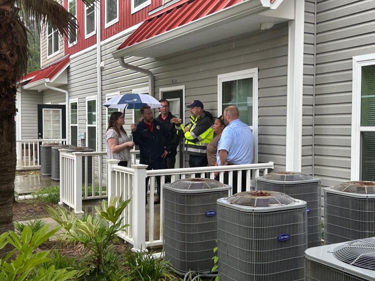 Florida Department of Emergency Services Director Kevin Guthrie speaks with management with the Brookestone Senior Living apartment complex in Tallahassee on Monday morning, May 13, 2024.