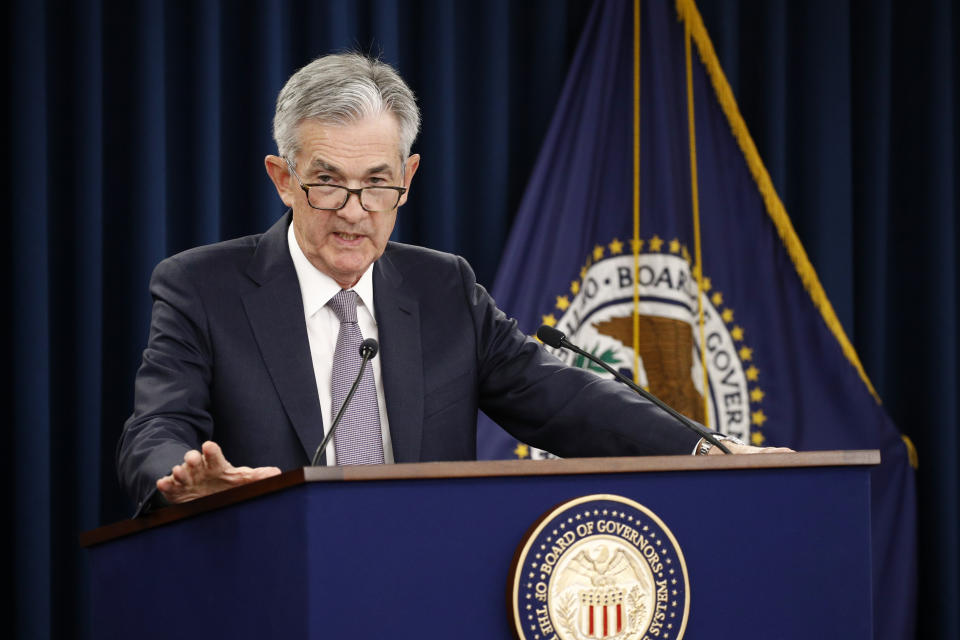 Federal Reserve Board Chair Jerome Powell speaks at a news conference following a two-day meeting of the Federal Open Market Committee, Wednesday, Sept. 18, 2019, in Washington. (AP Photo/Patrick Semansky)