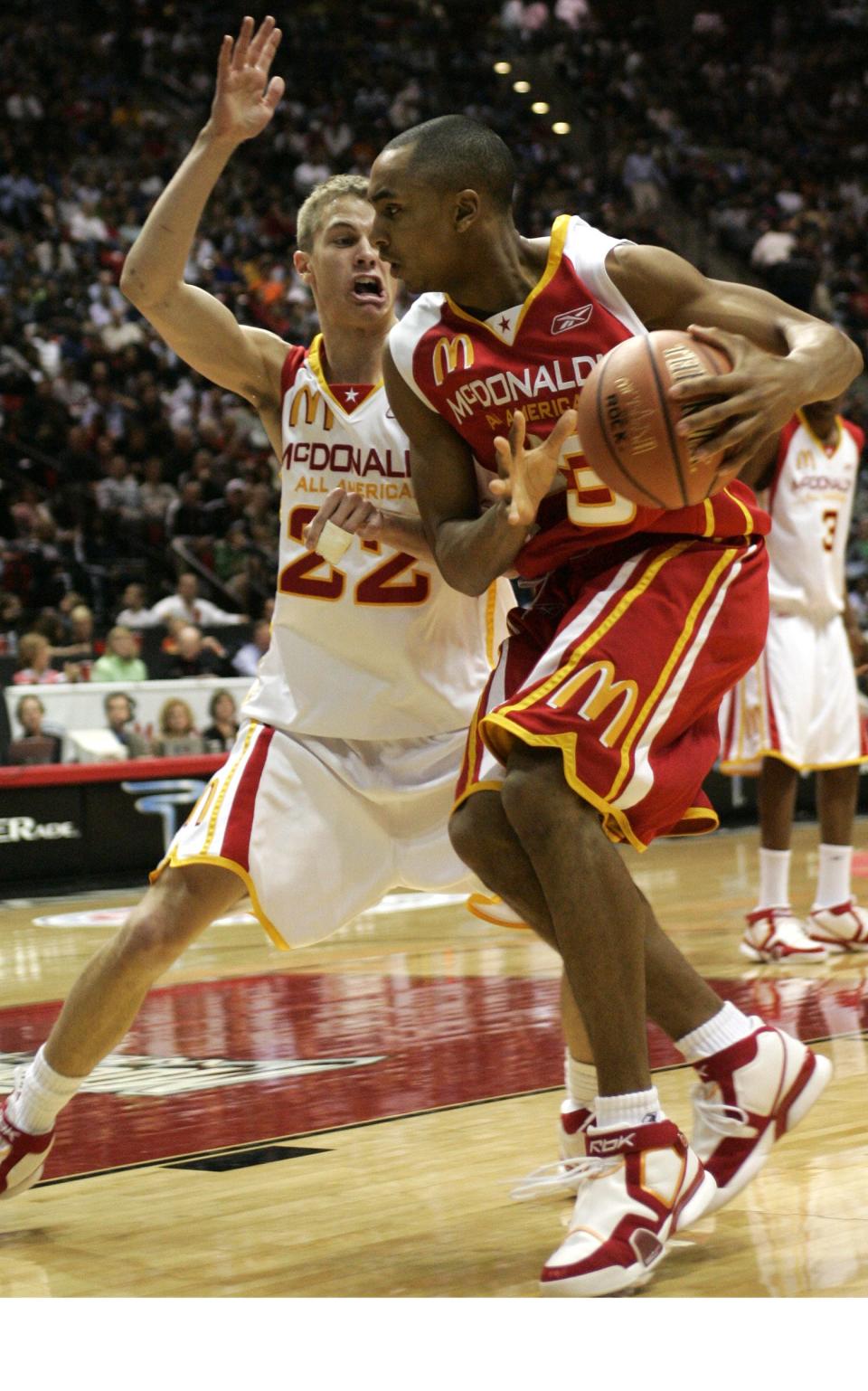 Jon Scheyer of Glenbrook North defends Gerald Henderson of The Espiscopal Academy during the McDonald's All American High School basketball game Wednesday March, 29, 2006 in San Diego.