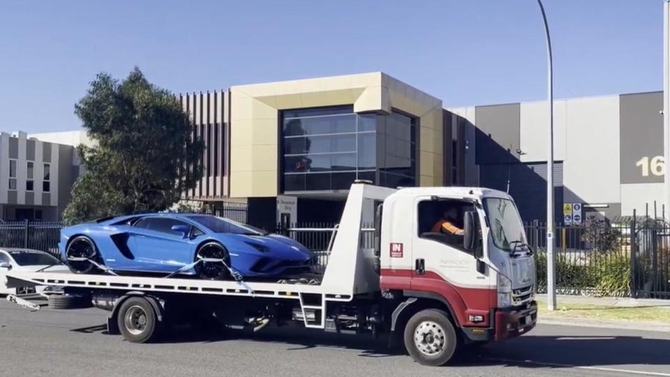 A blue Lamborghini was seized from a Somerton factory. Picture: Supplied/ Victoria Police.