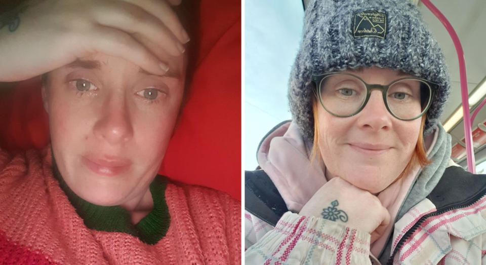 Becci Frost, pictured left while struggling with PMDD and more recently, now her condition is under control. (Supplied)