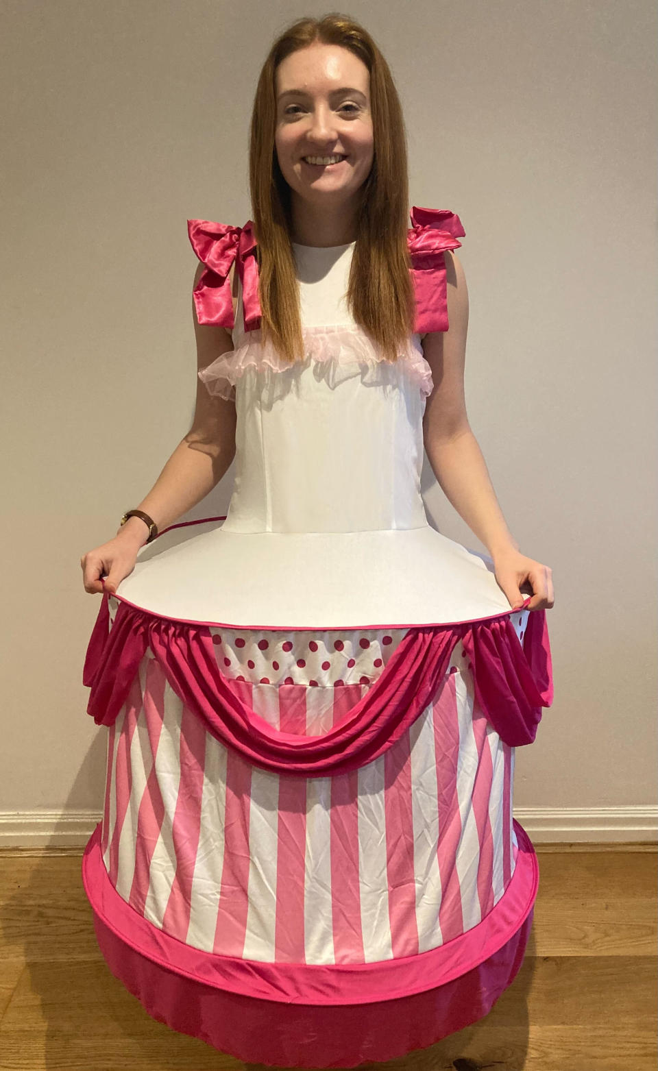 Woman wearing cake dress 