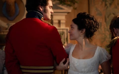 A flourishing romance? (Tom Bateman as Rawdon Crawley and Olivia Cooke as Becky Sharp) - Credit: Robert Viglasky