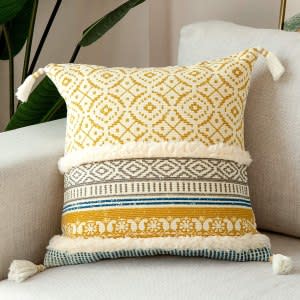 blue page Boho Tufted Decorative Throw Pillow Cover