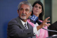 Ted Leonsis, owner of the Washington Wizards NBA basketball team and Washington Capitals NHL hockey team, speaks during a news conference at Capitol One Arena in Washington, Wednesday, March 27, 2024. (AP Photo/Stephanie Scarbrough)