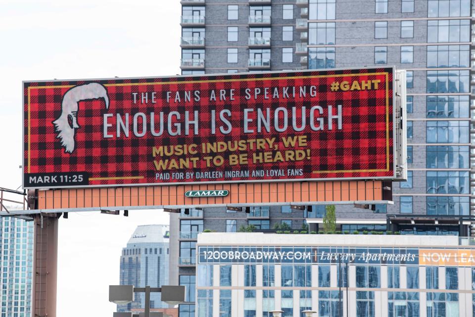 A digital billboard showing support for country singer Morgan Wallen on Broadway & West End in Nashville, Tenn., Tuesday, June 8, 2021.