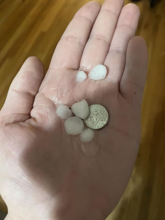 KSN Meteorolgist captured this photo of pea to dime sized hail in east Wichita around 7 p.m.